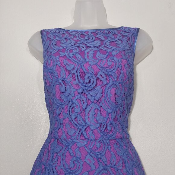 Adrianna Papell Lace Overlay Sleeveless Fit & Flare Cocktail Dress Good Cond - 8 - Picture 4 of 10